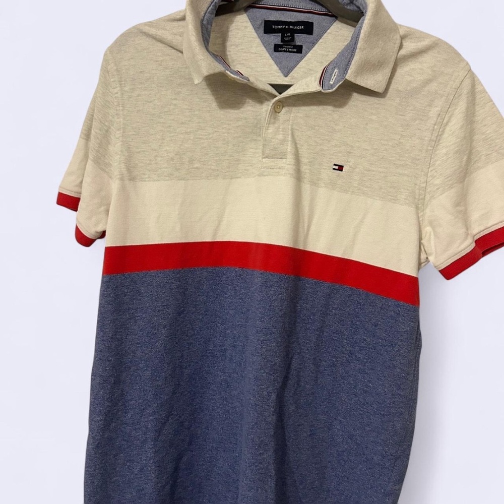 Tommy Hilfiger Cream and Red Polo Shirt Classic Style